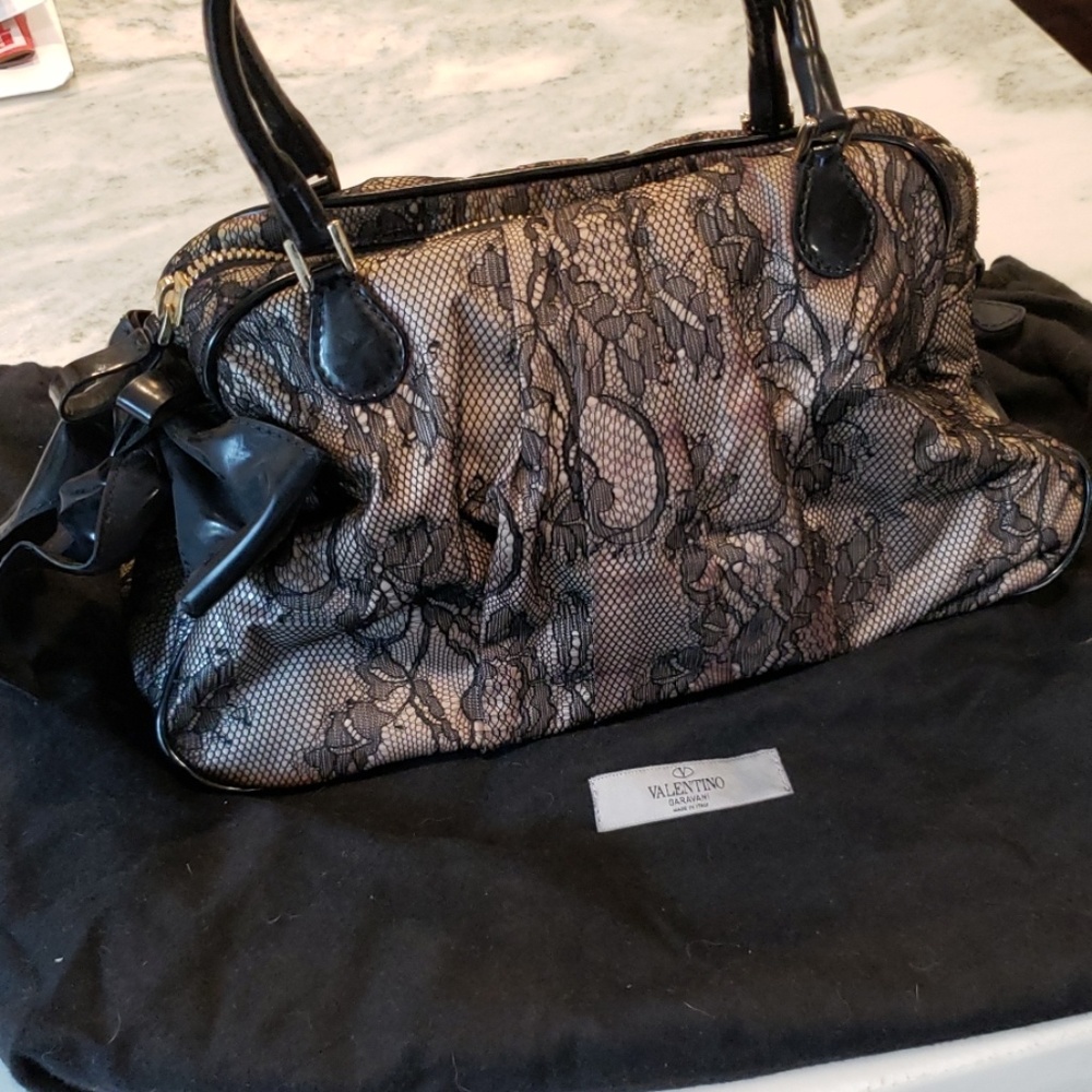 Valentino Garavani Black Lace Bow Bag
